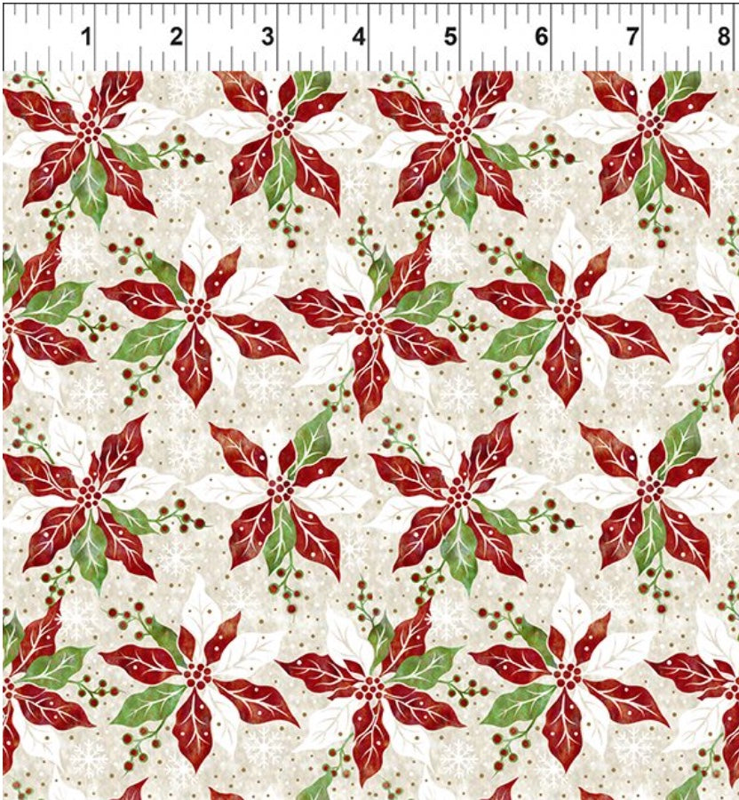 Winter Solstice II Cream Poinsettia Metallic – fabric – colorful textile design
