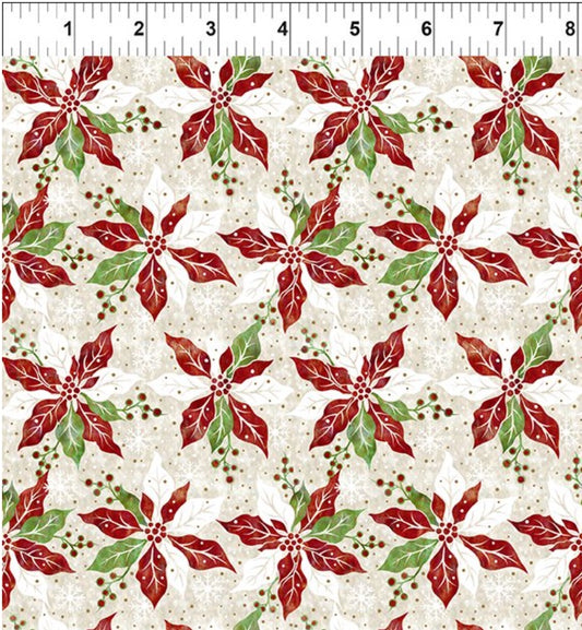 Winter Solstice II Cream Poinsettia Metallic – fabric – colorful textile design