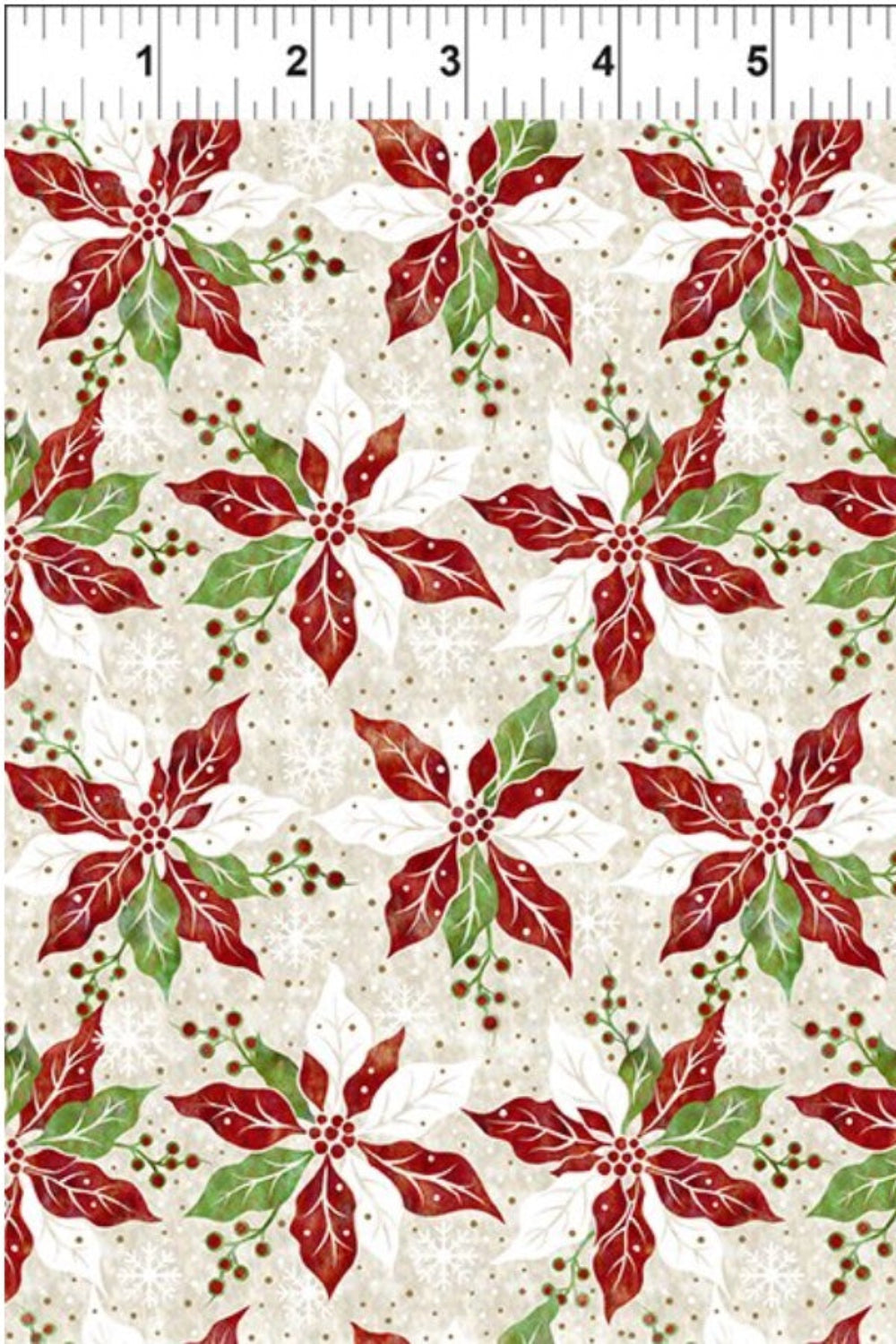 Winter Solstice II Cream Poinsettia Metallic – fabric – colorful textile design
