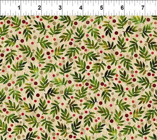 Winter Solstice II Beige Twigs Metallic – fabric – colorful textile design