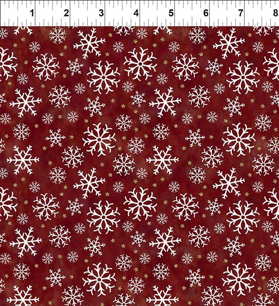Winter Solstice II Red Snowflakes Metallic – fabric – colorful textile design