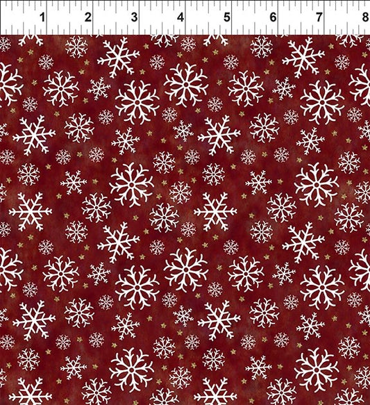 Winter Solstice II Red Snowflakes Metallic – fabric – colorful textile design