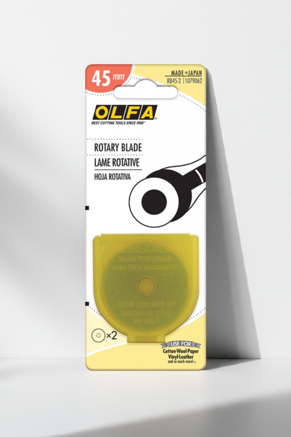 OLFA 45mm rotary blade replacement pack of 2 front view product packaging