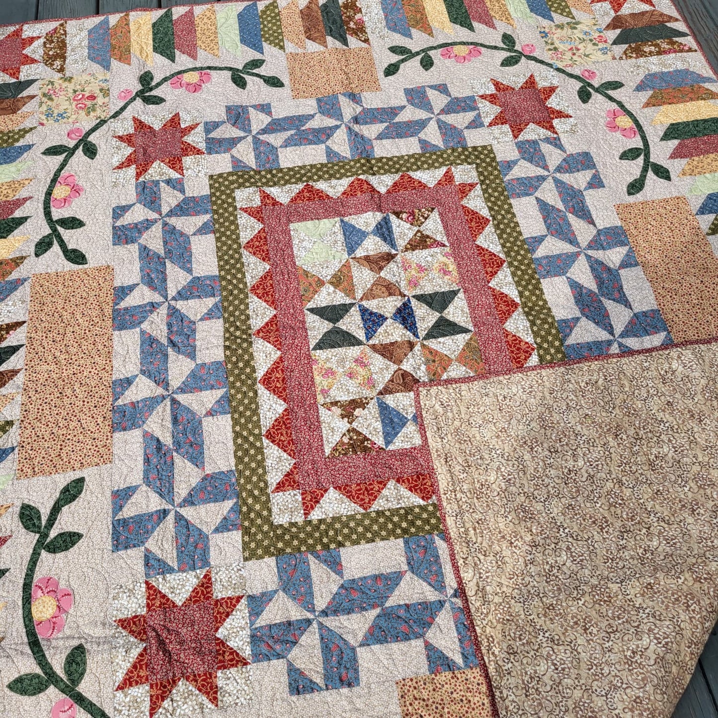 Patchwork Garden Quilt – 65" x 74" Handmade Throw / Twin Quilt