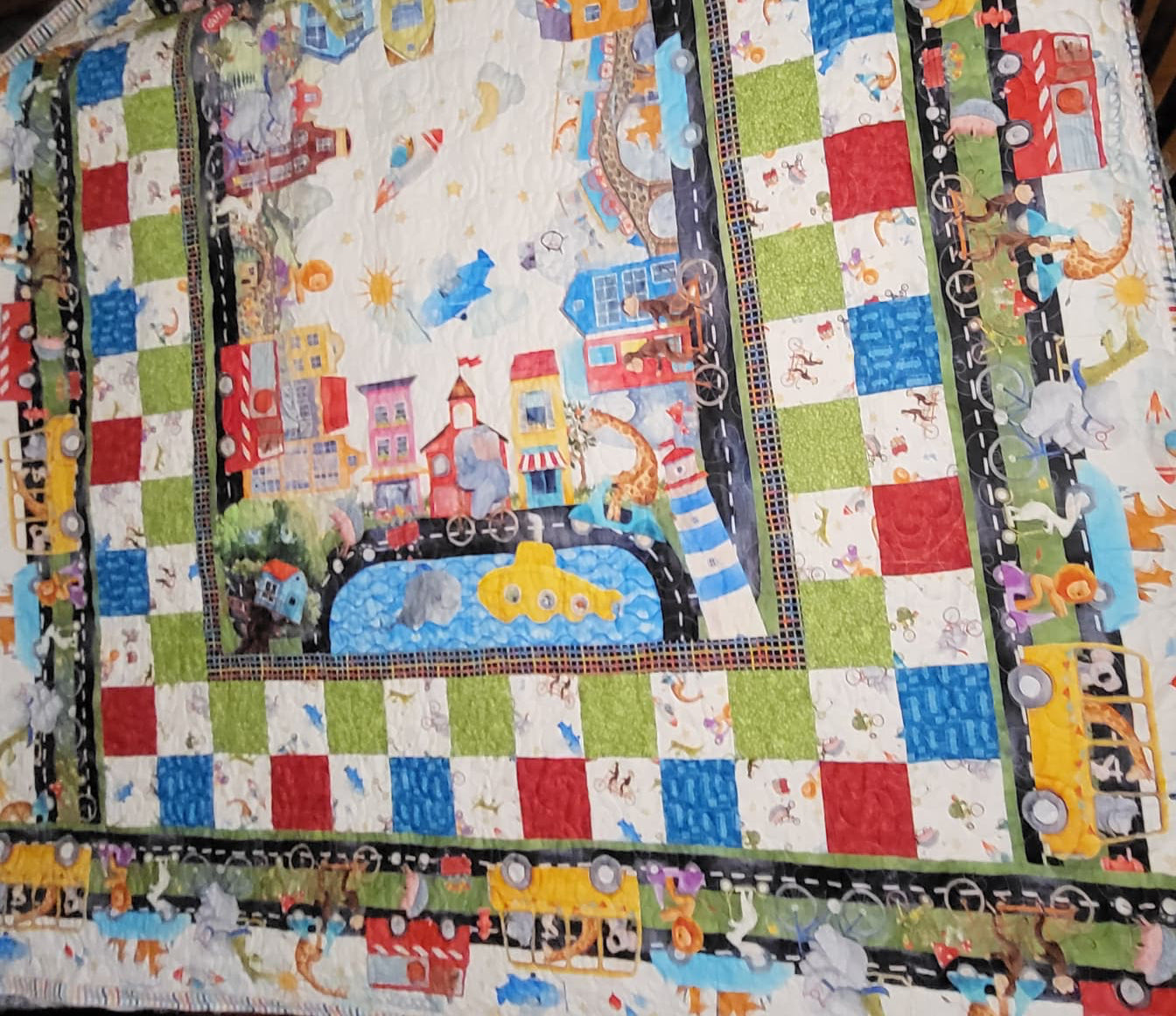 On the Go 71.5" x 79.5" Handmade Throw/Twin/Full Quilt