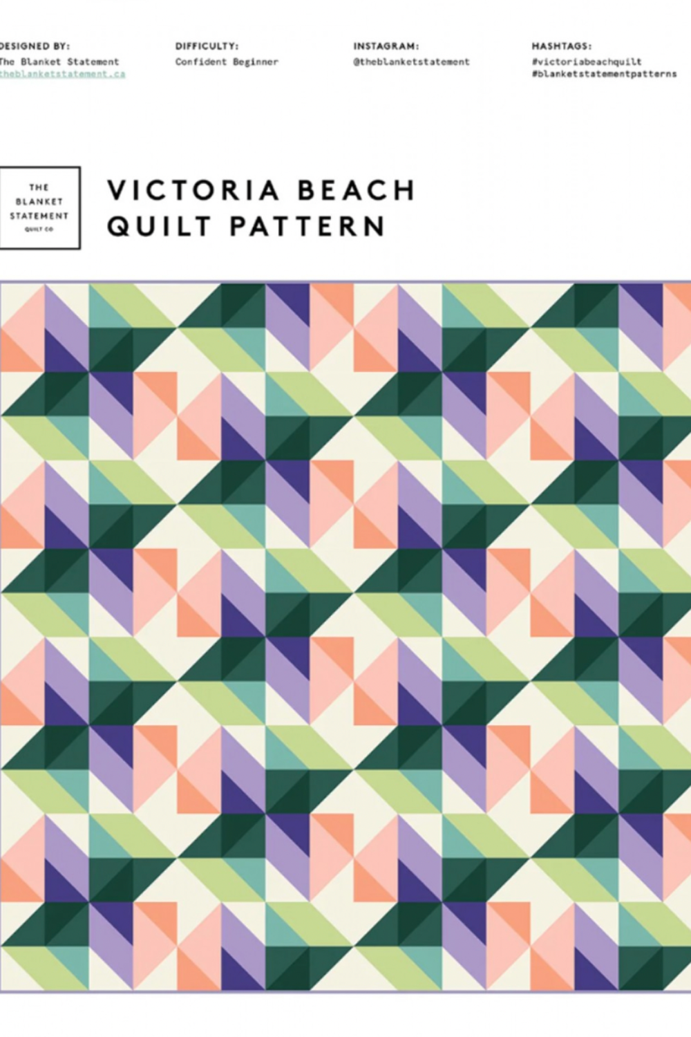 Victoria Beach quilt pattern with geometric design on a white background