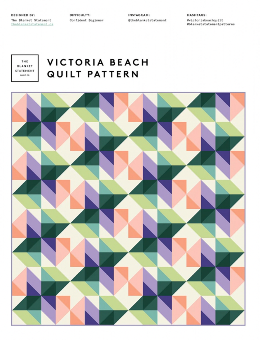 Victoria Beach quilt pattern with geometric design on a white background