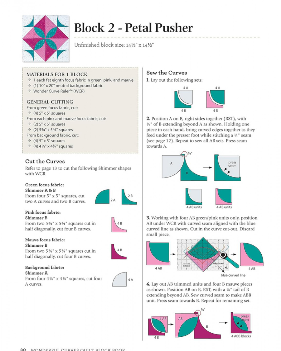 Wonderful Curves Sampler Quilt Block Book – book – colorful textile design