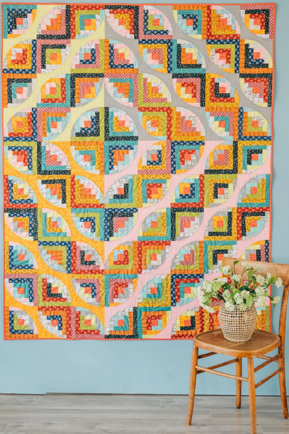 Curvy Log Cabin – quilt pattern – colorful textile design