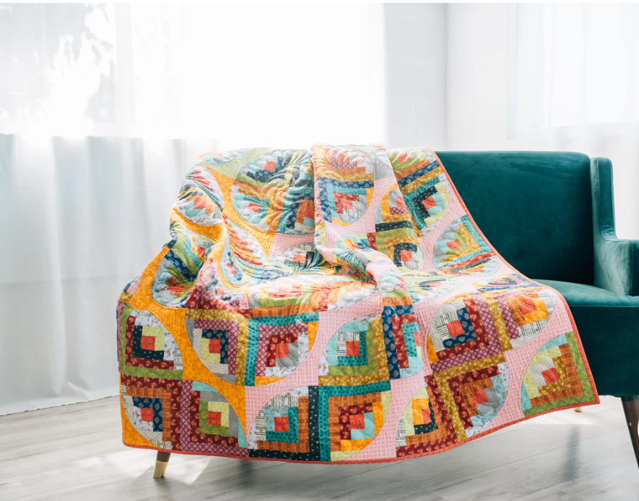 Curvy Log Cabin – quilt pattern – colorful textile design