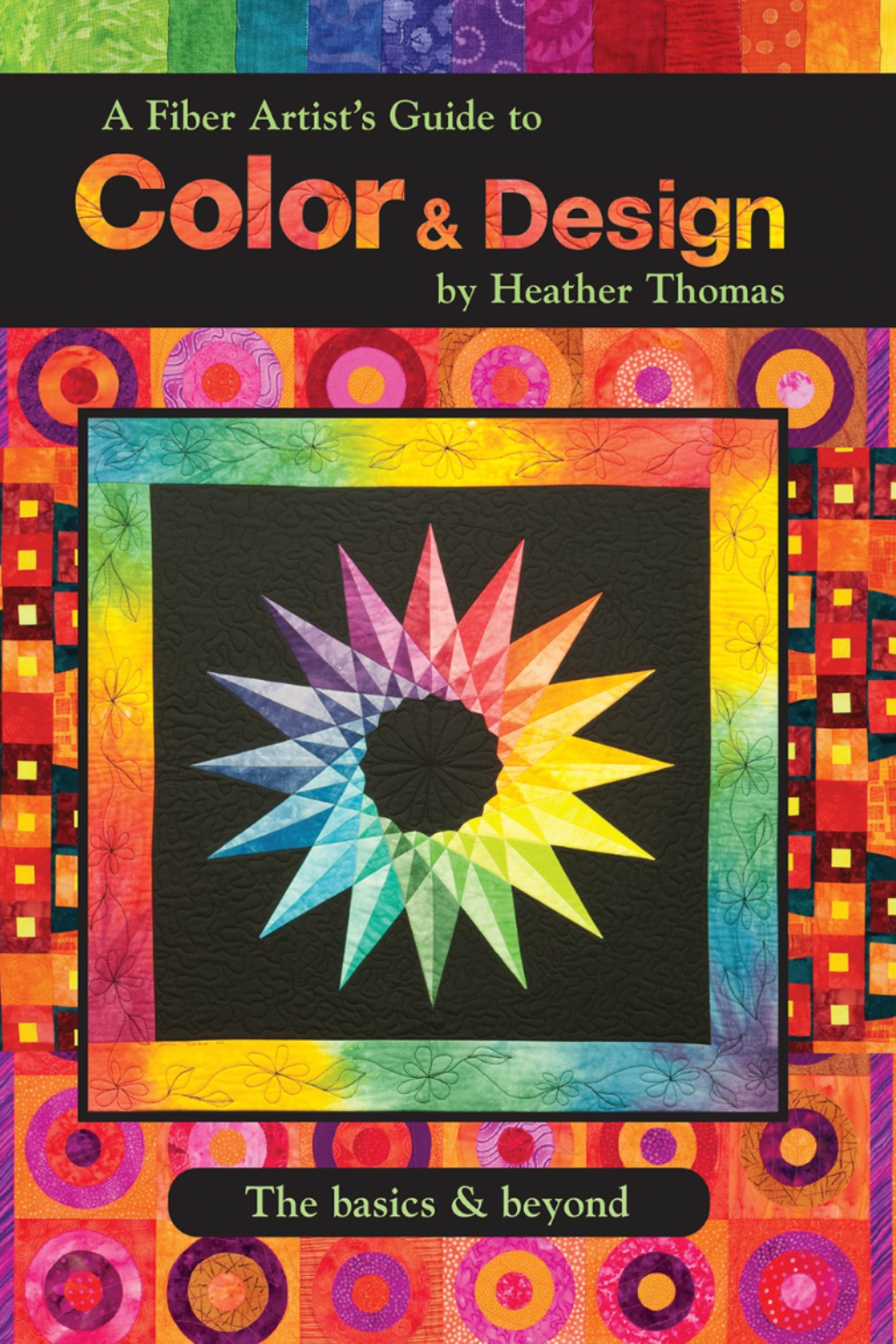 Book cover showing colorful quilt design and color wheel inspired artwork