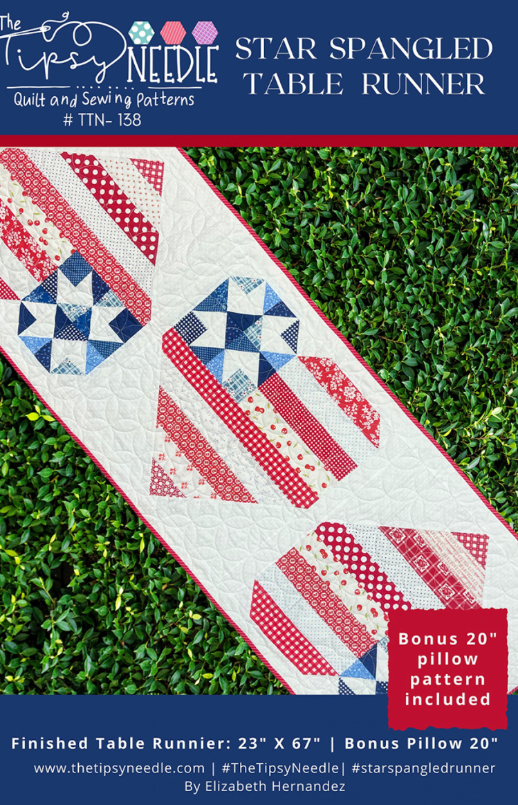 Star Spangled Table Runner and Pillow – quit pattern – colorful textile design