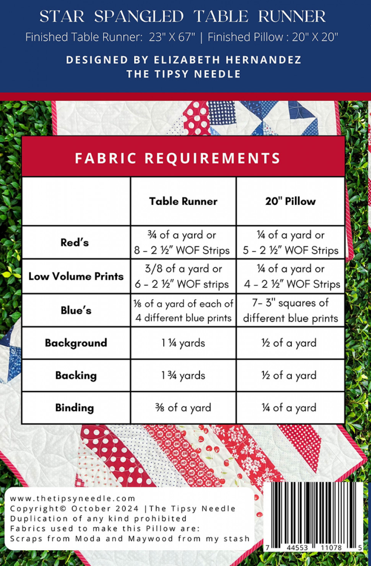 Star Spangled Table Runner and Pillow – quit pattern – colorful textile design