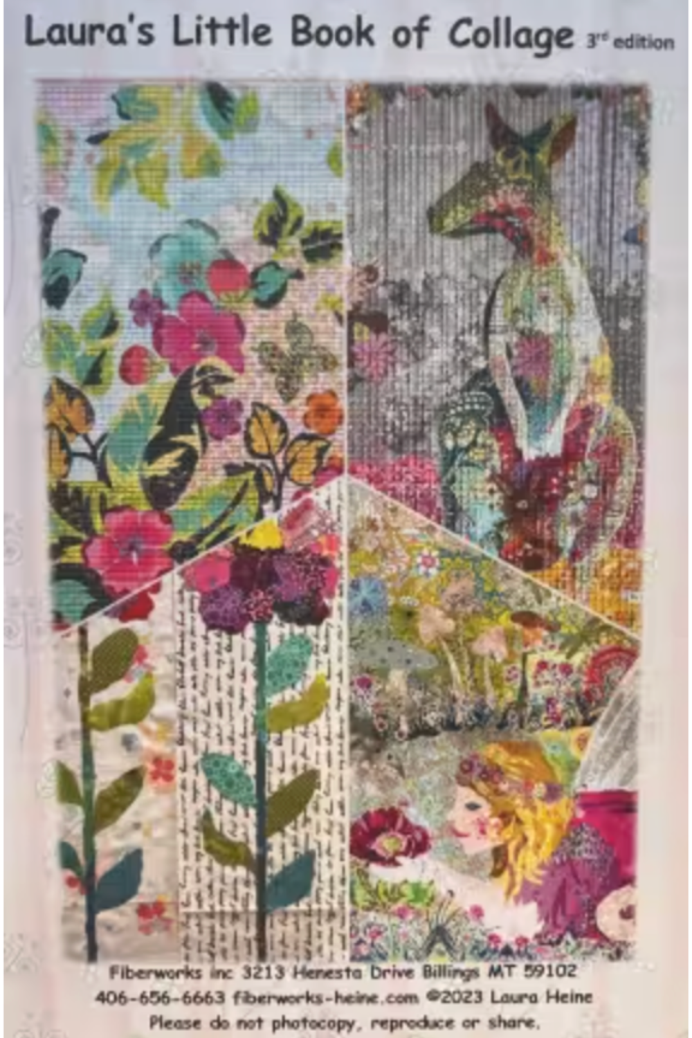 Cover of 'Laura's Little Book of Collage' with colorful collage design featuring a kangaroo and floral elements.