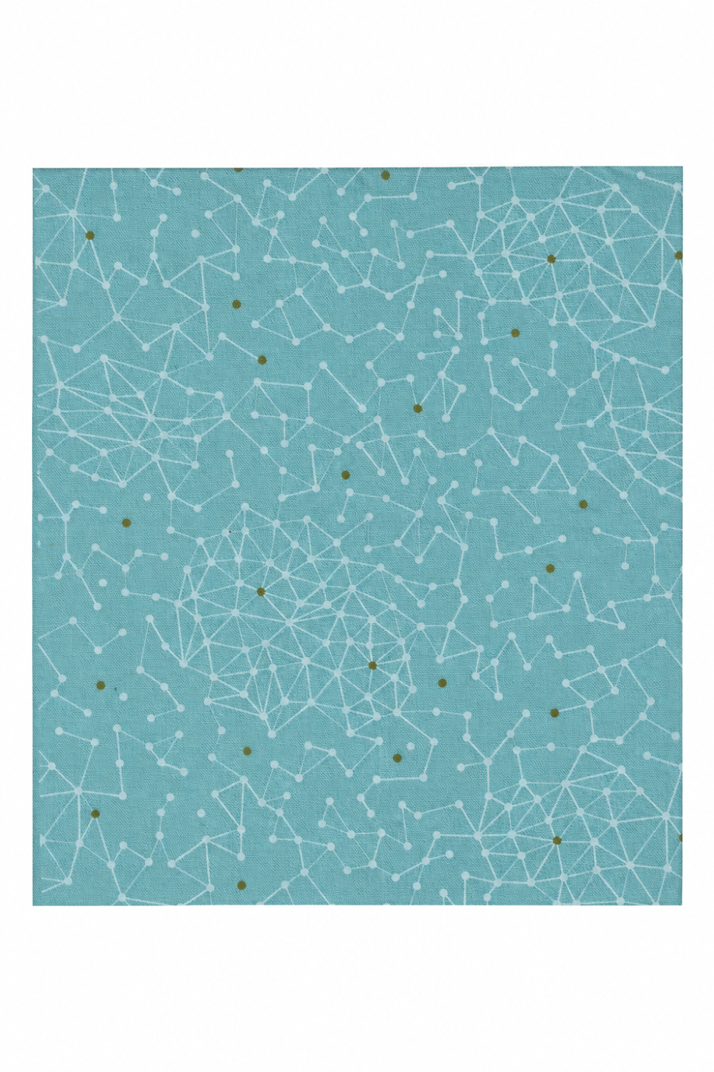 Olive You Net Sky Fabric by Zen Chic for Moda Fabrics, showing a pale constellation-like connected-dot net and olive accents on sky blue, centered on a white background.