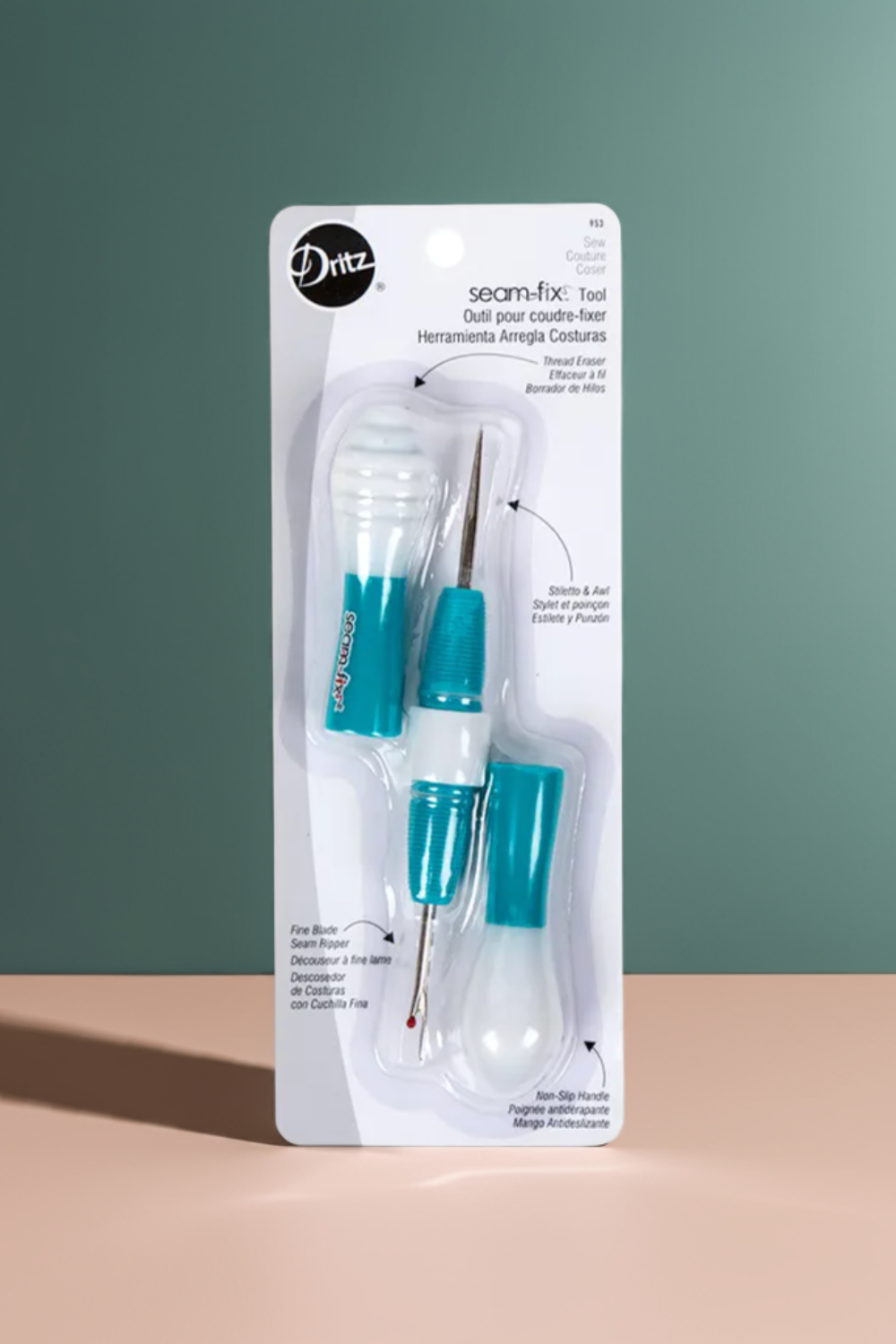 Dritz Seam-Fix seam ripper and awl sewing tool in original retail packaging with protective caps included