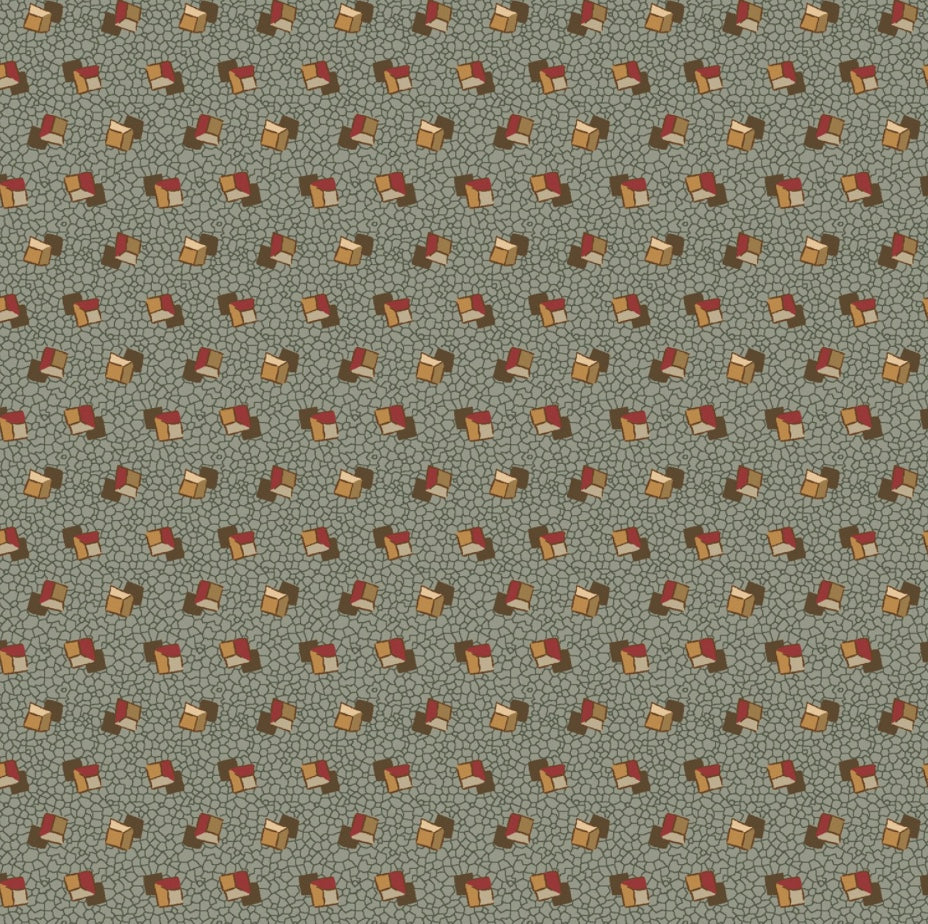 The Fox Homestead by Stacy West, Slate Blue Green Tossed Cubes – fabric – colorful textile design