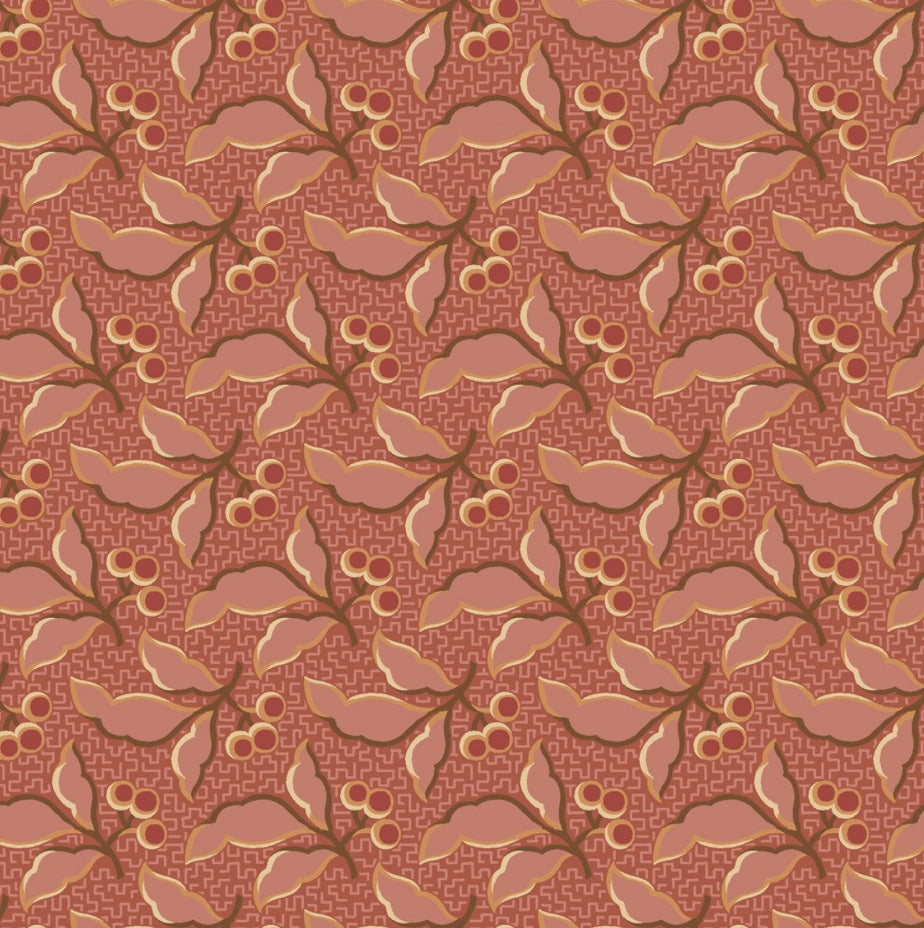 The Fox Homestead by Stacy West, Pink Leaves And Berries – fabric – colorful textile design