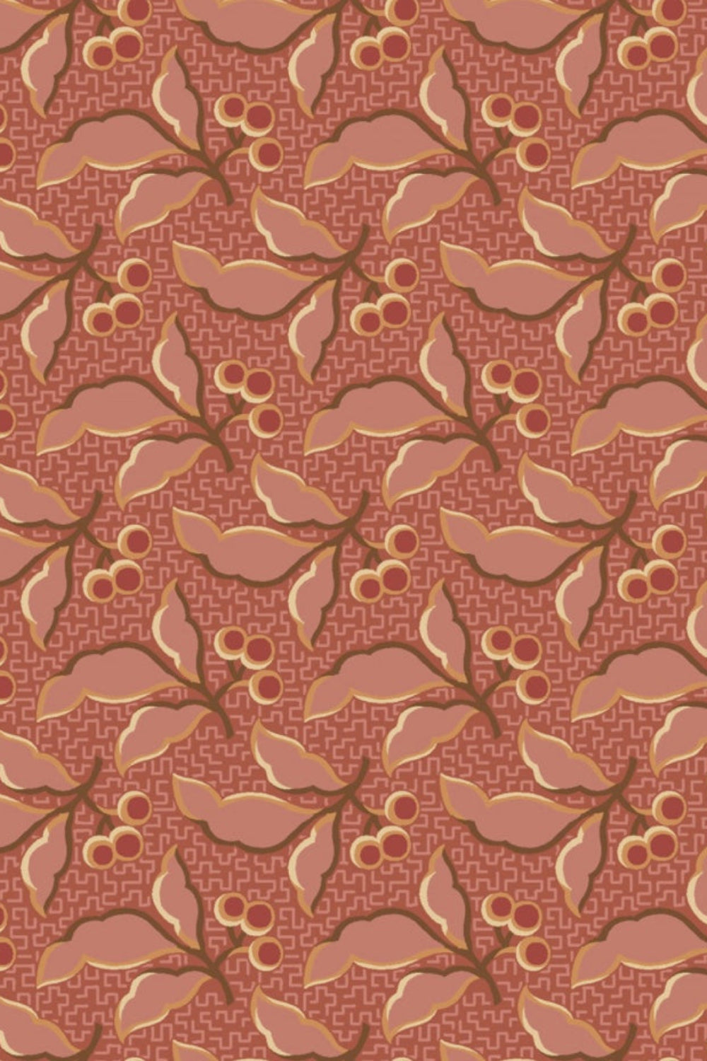 The Fox Homestead by Stacy West, Pink Leaves And Berries – fabric – colorful textile design