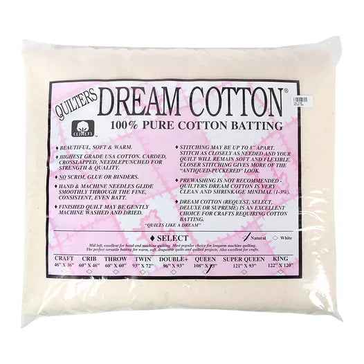 Quilters Dream Natural Cotton Batting Select Loft - Throw (One Pack)