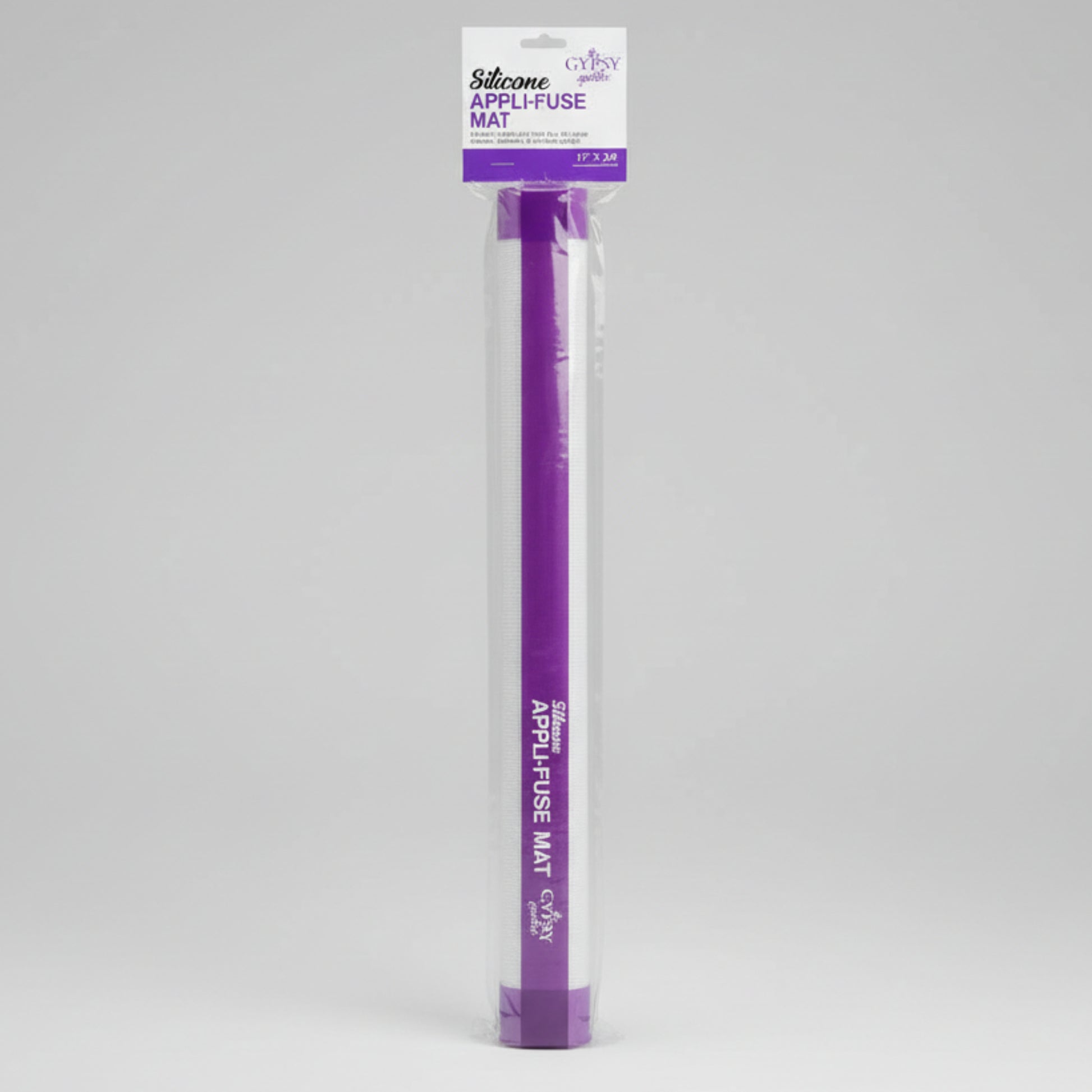 Silicone Appli-Fuse Mat 17x24 inches by The Gypsy Quilter in original packaging, rolled for storage.