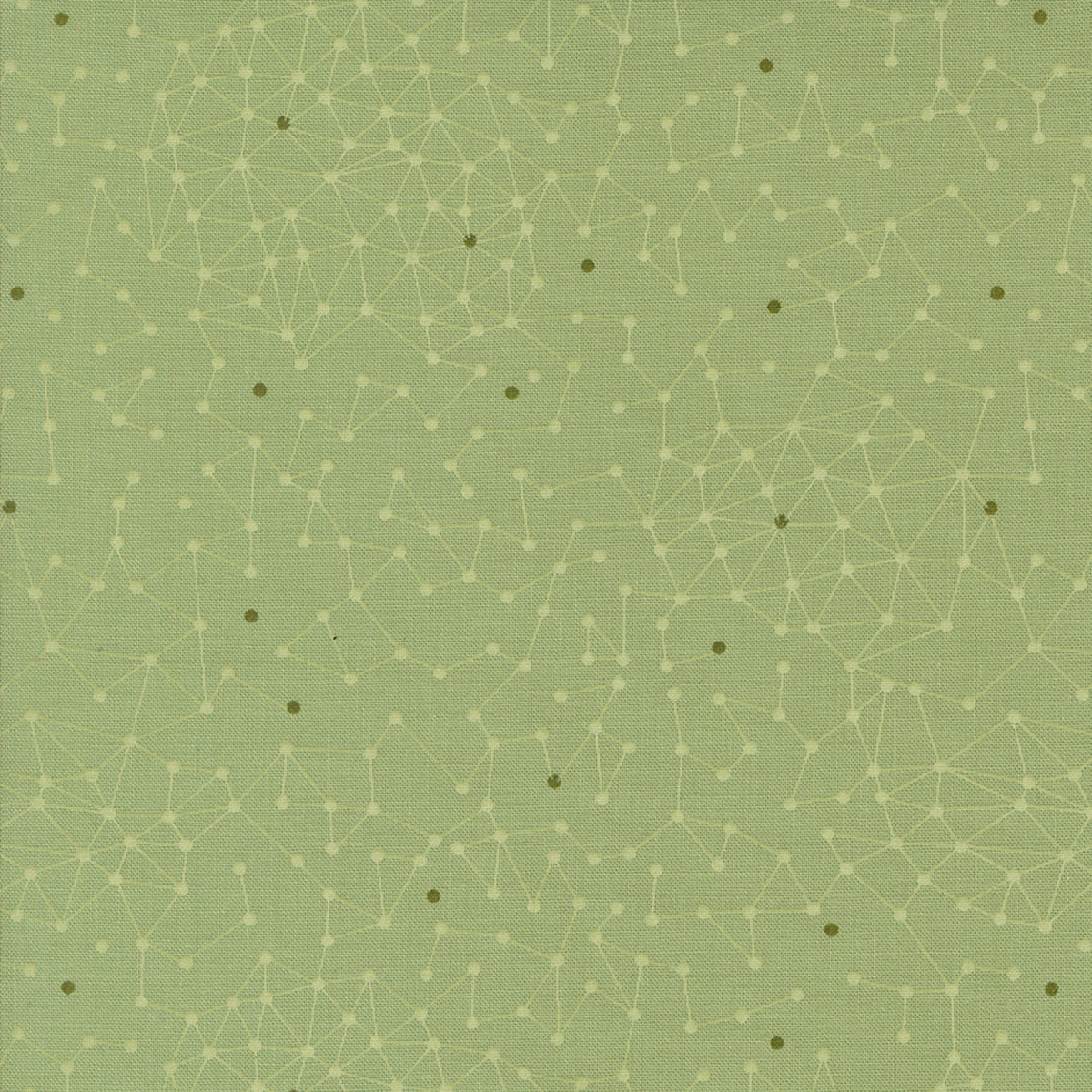 Olive You Net Sage Fabric by Zen Chic for Moda Fabrics, close-up of a pale constellation-like connected-dot net and dark olive accents on sage green.