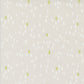 Olive You Dots Fog Fabric by Zen Chic for Moda Fabrics, close-up of white dots and lime-green accents on pale fog gray.