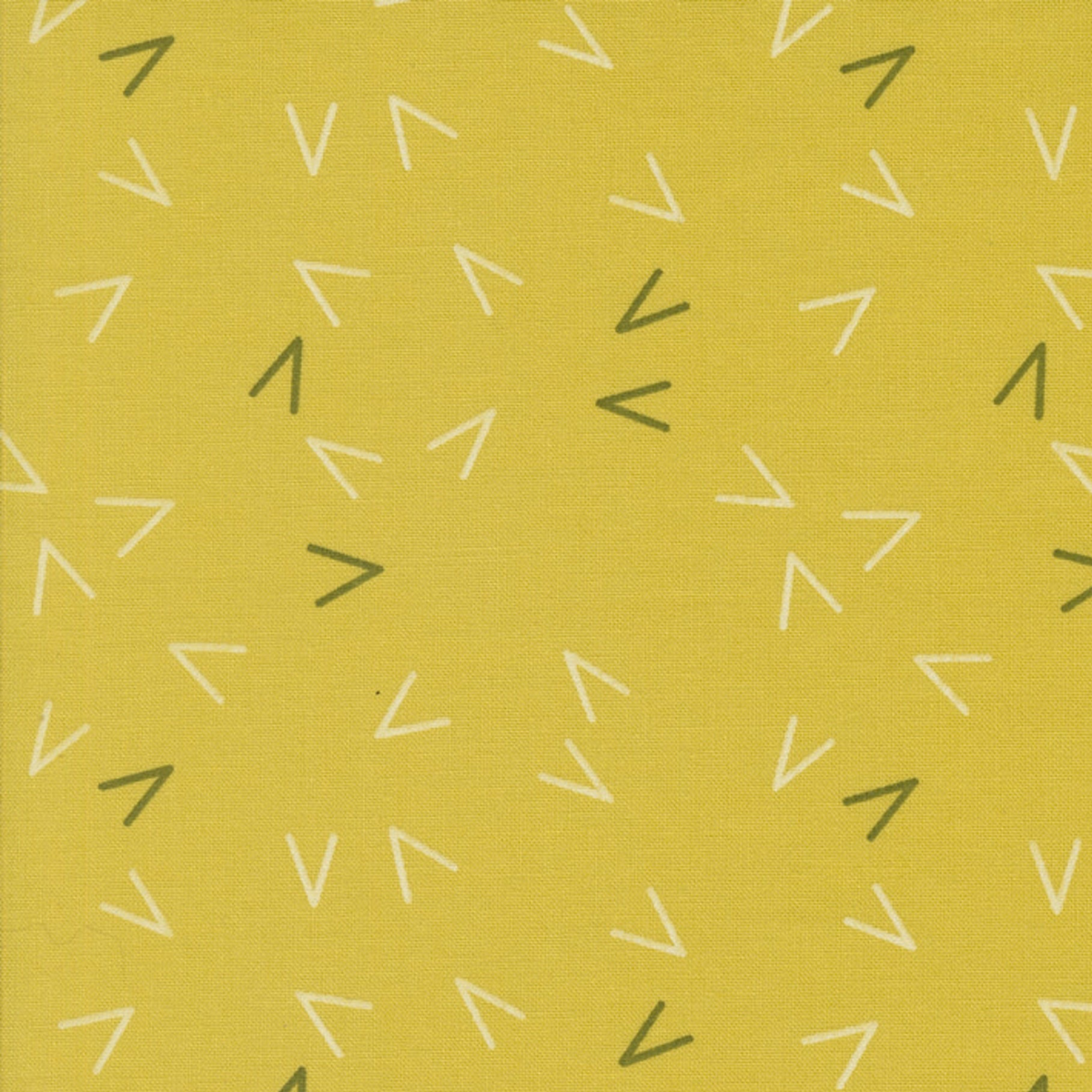 Olive You Arrows Maize Fabric by Zen Chic for Moda Fabrics, showing cream and olive-green arrows on a maize-yellow background.