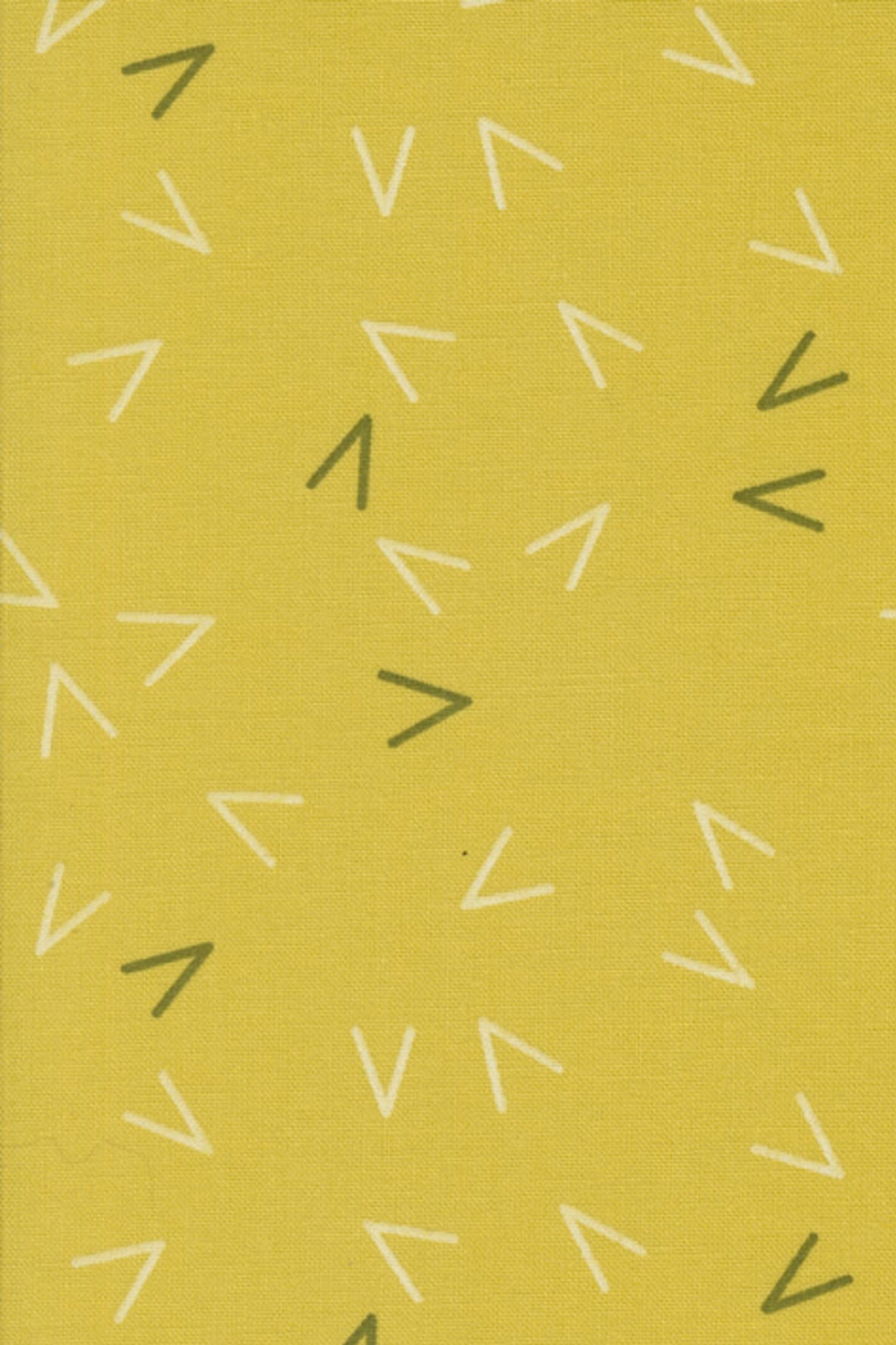 Olive You Arrows Maize Fabric by Zen Chic for Moda Fabrics, close-up of cream and olive-green arrows on maize yellow.