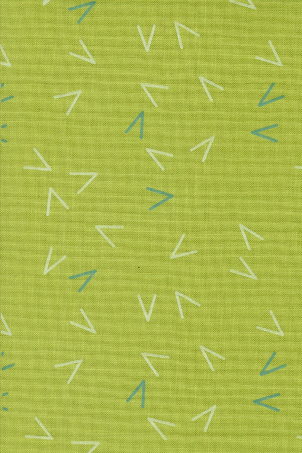 Olive You Arrows Leaf Fabric by Zen Chic for Moda Fabrics, showing cream and teal arrow motifs on a lime green background.