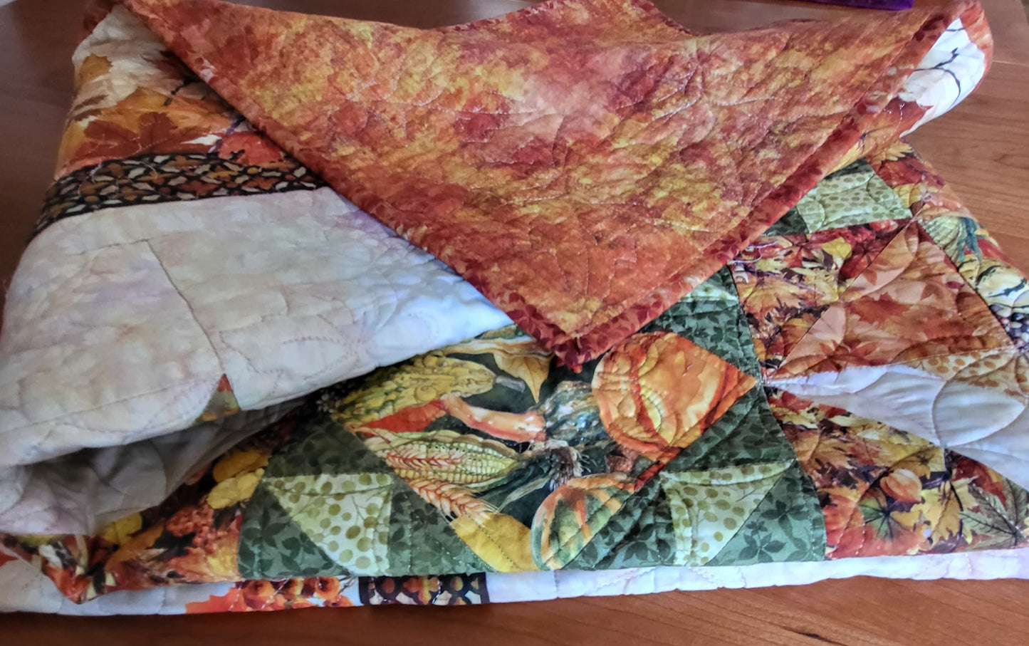 Autumn Celebration Wreath 59.5" x 59.5" Handmade Lap / Wall Hanging Quilt