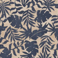 Detailed view of Breezeway Textured Palms Blue/Cream fabric by Maywood Studio, showing navy and blue palm and monstera silhouettes on a cream ground.