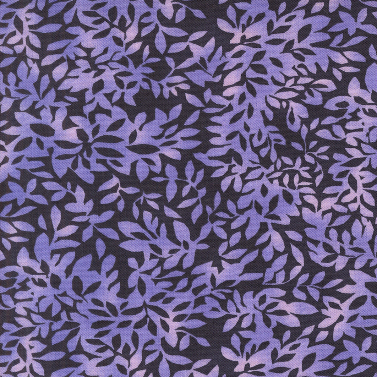 Superbloom Leafy Indigo fabric by Robin Pickens for Moda Fabrics, featuring overlapping lavender-purple leafy branches on a dark indigo ground.