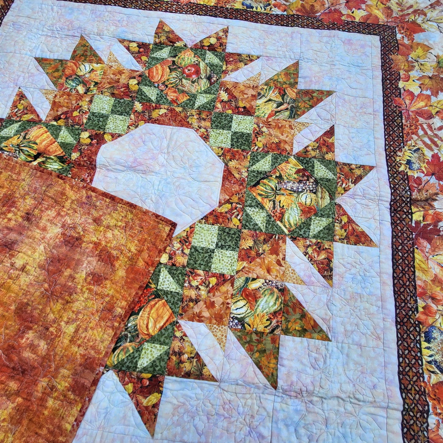 Autumn Celebration Wreath 59.5" x 59.5" Handmade Lap / Wall Hanging Quilt