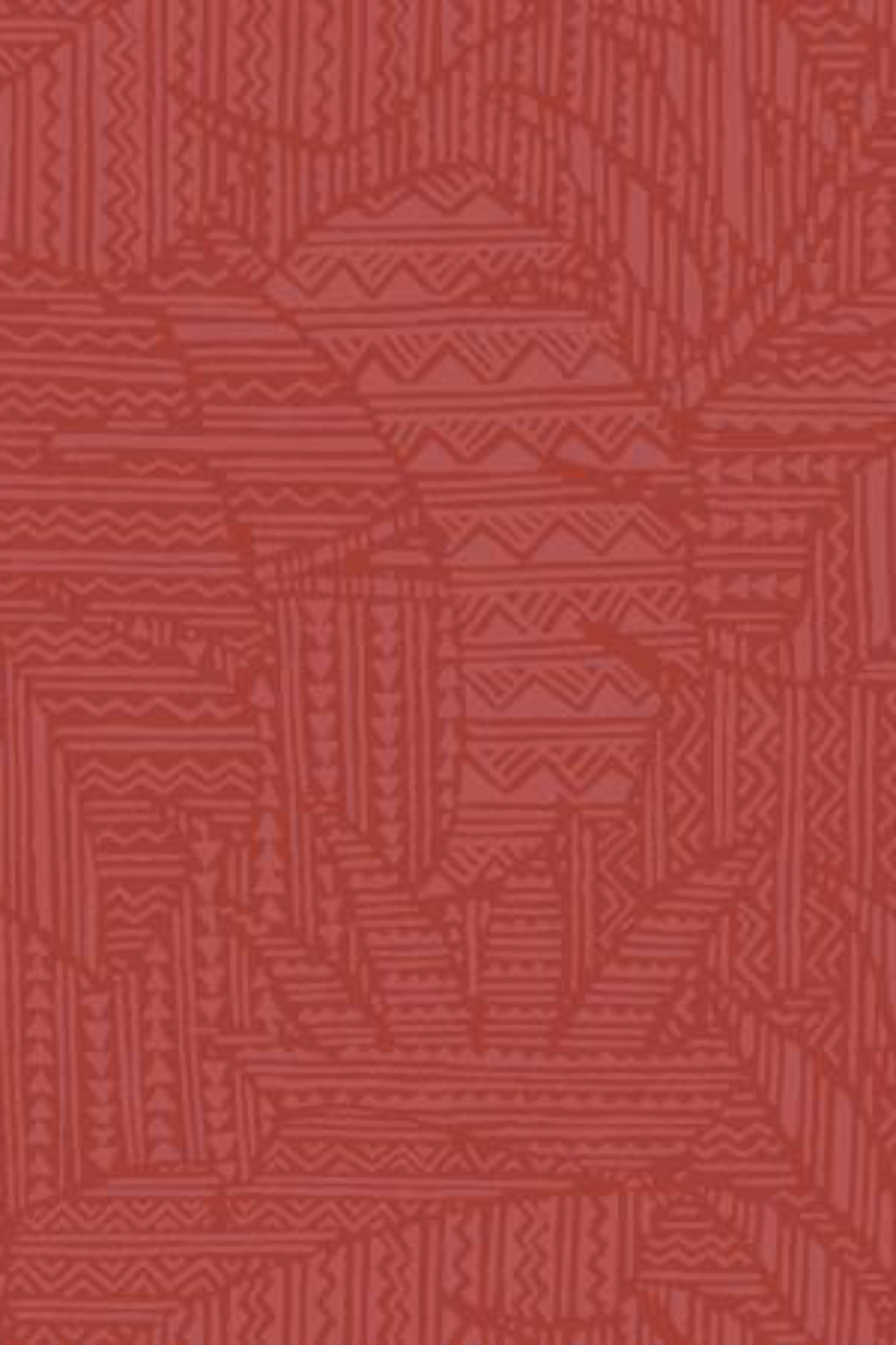 Detailed view of Breezeway Medium Red Palm Patterns fabric by Maywood Studio, showing layered red linear texture with subtle geometric motifs.