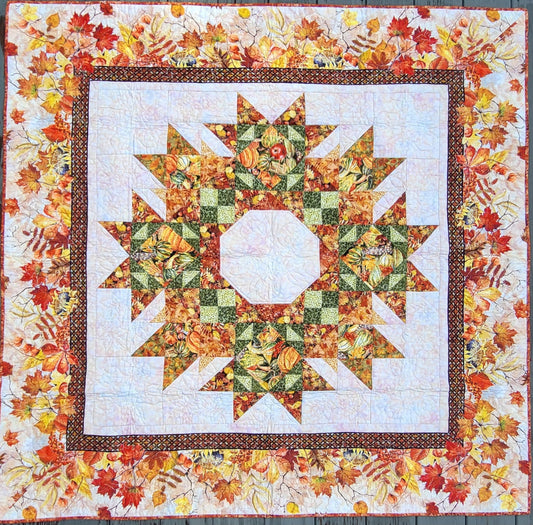 Autumn Celebration Wreath 59.5" x 59.5" Handmade Lap / Wall Hanging Quilt