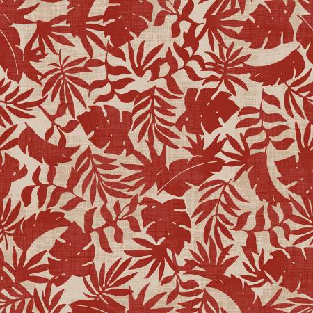 Breezeway by Maywood Studio Collection - Red/Cream Textured Palms – fabric – colorful textile design