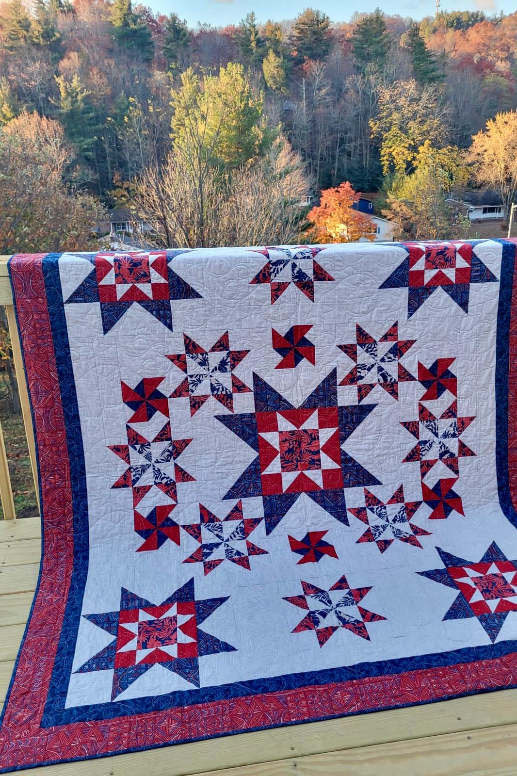 Asteroids Quilt – 72" x 84" Handmade Twin/Full Star Quilt
