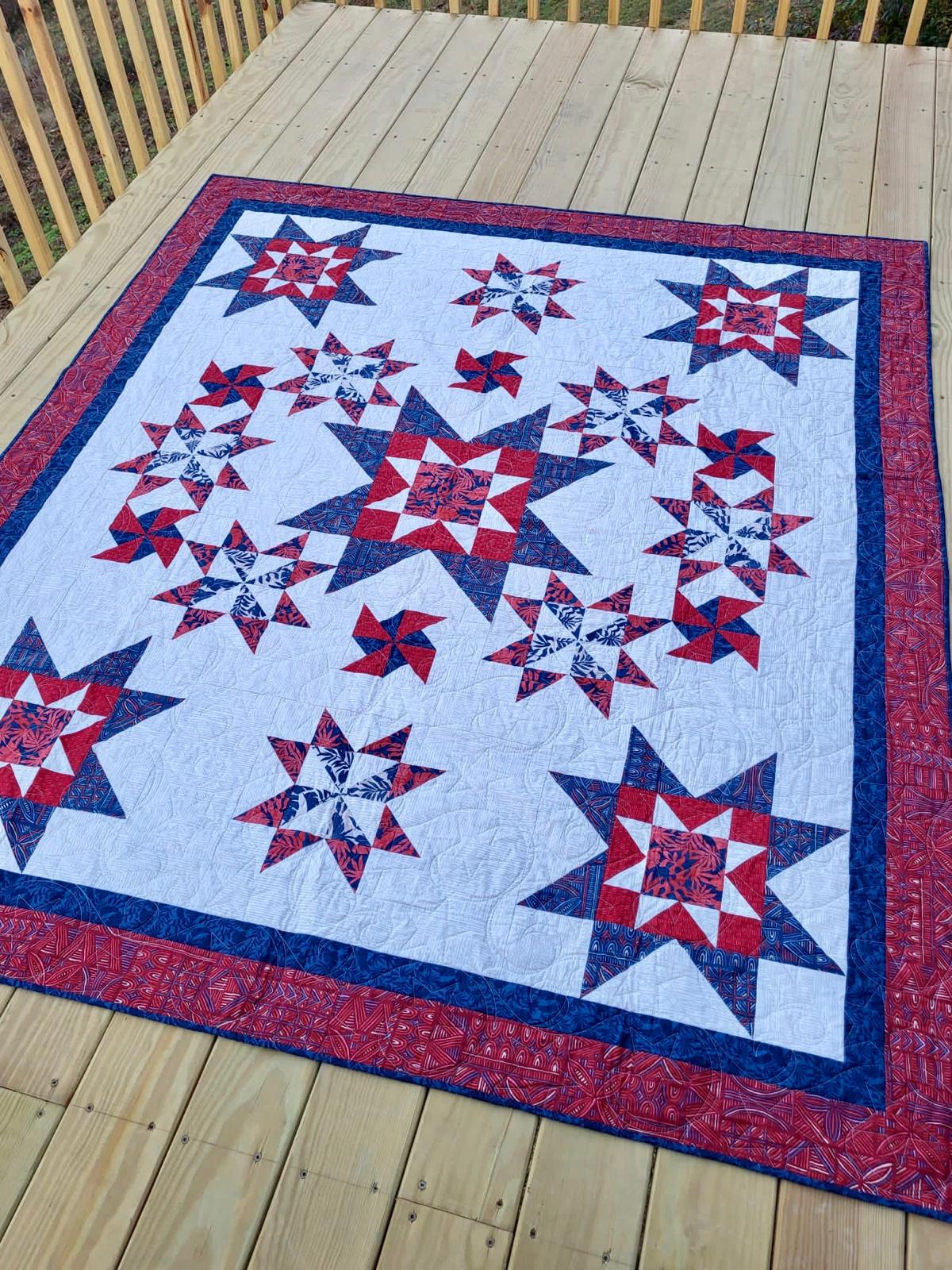 Asteroids Quilt – 72" x 84" Handmade Twin/Full Star Quilt