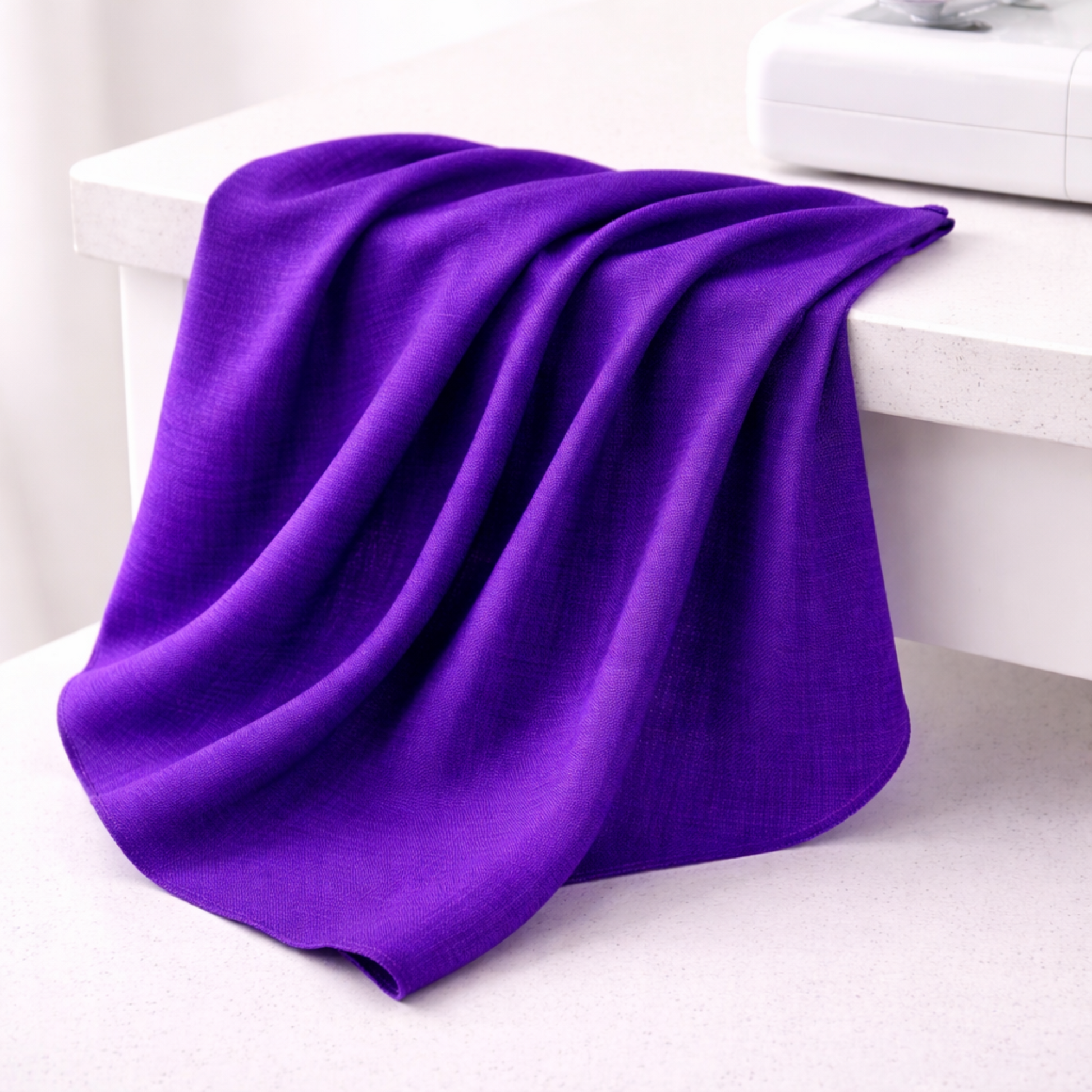 Interwoven Plum by Jason Yenter – fabric draped from sewing machine down to table, showing softness and body