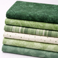 Expressions Batiks Hand-Dyed Evergreen Bolt B – Pinterest coordination stack with 5 complementary fabrics stacked vertically on light grey background