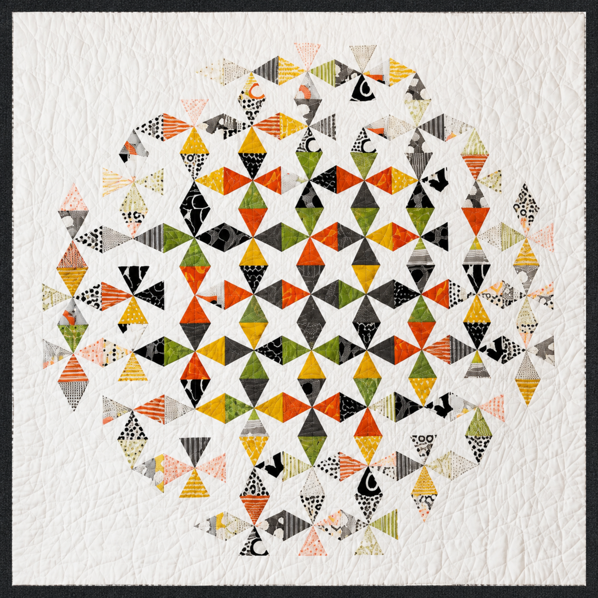 Quilt shown for inspiration features the Dissolve by Zen Chic, available at IraRobi Quilts. Texture Graphix Speckle Black quilting cotton by Jason Yenter for In The Beginning Fabrics.