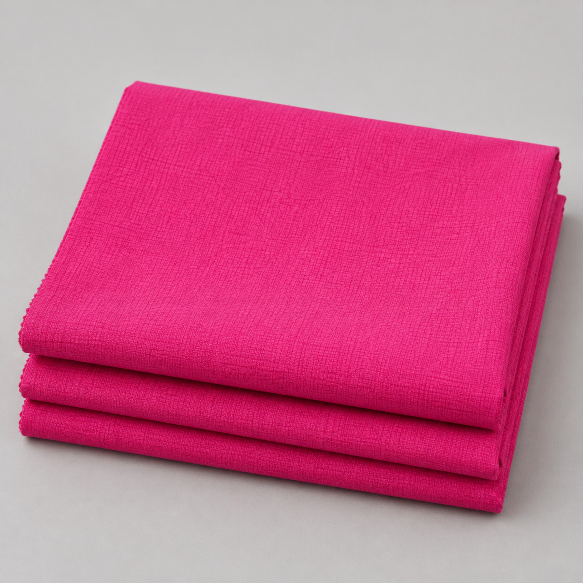 Thatched Fuchsia quilting cotton fabric by Robin Pickens for Moda Fabrics neatly folded in a stack showing the vibrant fuchsia-hot pink tonal crosshatch texture. 100% cotton, 43–44" wide. Available at IraRobi Quilts.