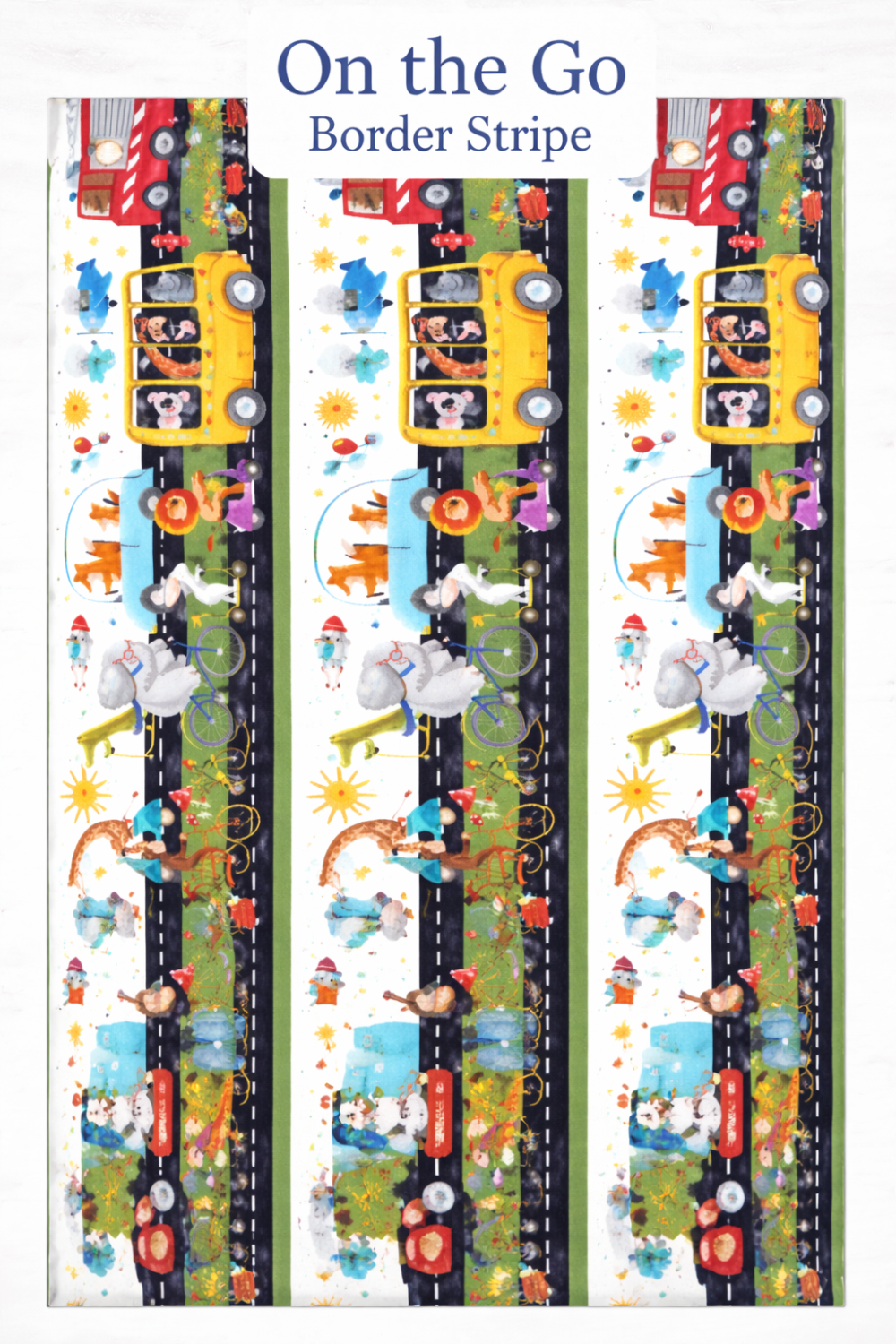 On the Go Multi Border Stripe quilting cotton styled for children's quilting project inspiration