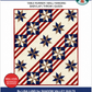 Fifty Nifty patriotic quilt pattern by Lisa Lund for Shadow Valley Quilts — Lone Star blocks in navy, tan, and cream on diagonal red and cream striped sashing — advanced beginner skill level — table runner, wall hanging, baby/lap, throw, and queen sizes