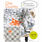 Chic Country quilt pattern #411 by Sew Kind of Wonderful — modern curved pinwheel blocks in scrappy gray, white, and low-volume prints with bold orange accent block — QCR Quick Curve Ruler pattern — shown draped on cream armchair with full quilt layout inset — contemporary curved quilt design by Jenny Pedigo and Helen Robinson