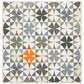 Chic Country quilt layout by Sew Kind of Wonderful — full 57″×57″ flat lay showing scrappy curved pinwheel blocks in gray, taupe, and white low-volume prints with single bold orange accent block at center — modern curved patchwork design using Quick Curve Ruler (QCR) — fat quarter friendly