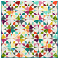 Chic Country alternate colorway quilt layout by Sew Kind of Wonderful — full 57″×57″ flat lay showing scrappy curved pinwheel blocks in vibrant multicolor prints including teal, magenta, red, orange, yellow, green, and purple on white background with teal binding — bold scrappy version using Quick Curve Ruler (QCR) — fat quarter friendly