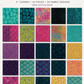 Island Batik Savannah Batiks charm pack swatch layout showing 25 hand-dyed batik designs in vibrant teal, magenta, lime, deep purple, navy, gold, and pink — 100% cotton, hand-dyed in Bali
