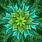Dream Big Leaf Mint Quilt Panel by Jeanie Sumrall-Ajero for Hoffman Fabrics — 43" x 44" digitally printed leaf mandala in mint green, teal, and deep green — 100% cotton, Style #R4617 Color 74 Mint